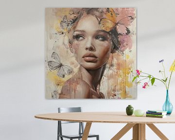 Portrait aux couleurs pastel, style collage sur Carla Van Iersel