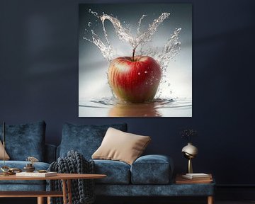 Apfel mit spritzendem Wasser von Brian Morgan