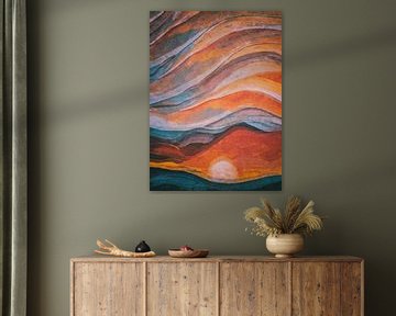 Modern abstract, zakkende zon in berglandschap van Anna Marie de Klerk