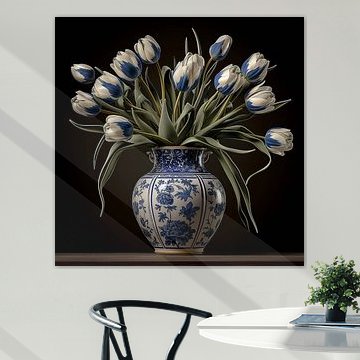 Delfts blauwe vaas met tulpen