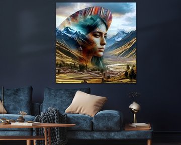Woman with hat South America in landscape 3 by Yvonne van Huizen