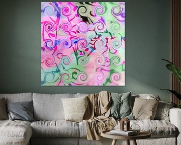 abstracte spiralen in neonroze van Claudia Gründler