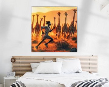 Courir parmi les girafes sur Digital Art Nederland