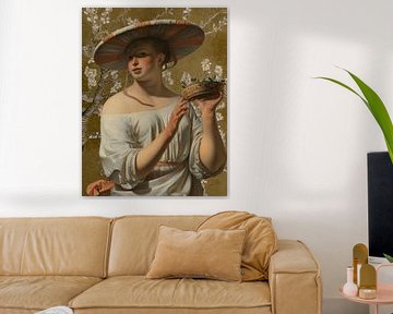 Meisje met brede hoed - amandelbloesem Van Gogh van Digital Art Studio