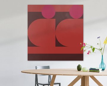 Abstrakte geometrische Kunst im Retrostil in rosa, orange und braun Nr. 2 von Dina Dankers
