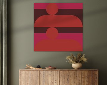 Abstracte geometrische kunst in retrostijl in roze, oranje en bruin nr. 7 van Dina Dankers