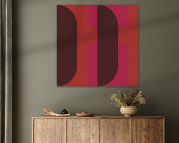 Abstracte geometrische kunst in retrostijl in roze, oranje en bruin nr. 9 van Dina Dankers