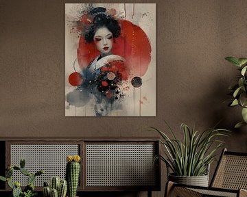 Japanse Geisha in collage stijl van Carla Van Iersel