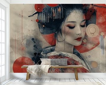 Japanese Geisha in collage style by Carla Van Iersel