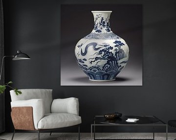 Chinesische Vase blau/weißer dunkler Hintergrund von TheXclusive Art