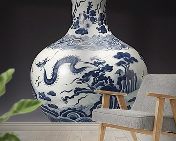 Chinese vase blue/white dark background