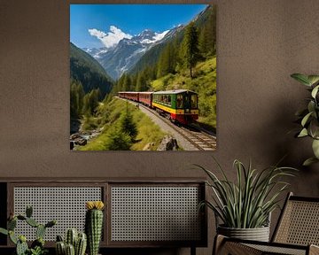 Rhaetian spoorweg met kleurrijk trein van The Xclusive Art