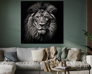 Portrait de lion noir et blanc sur TheXclusive Art