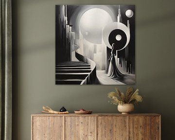Escaliers et cercles modernes noir et blanc sur TheXclusive Art