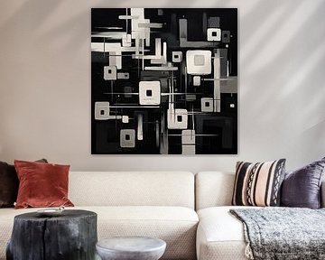 Vierkanten abstract zwart-wit creatieve stijl schilderij van TheXclusive Art