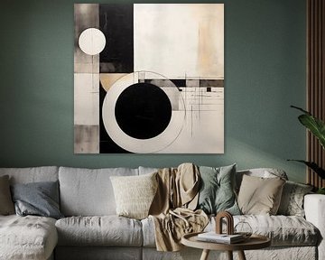 Circles and boxes Abstract black and white by The Xclusive Art