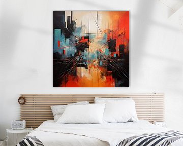 Abstract in kleur modern, zwart/wit/oranje/rood van TheXclusive Art