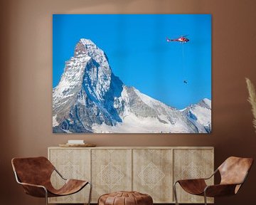 Rescue helicopter and Matterhorn by Menno Boermans