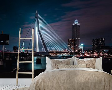 Erasmusbrug Rotterdam bij nacht. van Erwin Huizing