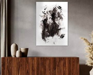 Minimalist ink brush strokes in black on white no. 1 by Dina Dankers