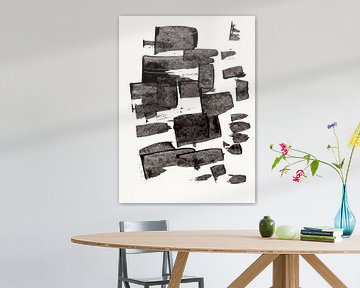 Minimalist ink brush strokes in black on white no. 3 by Dina Dankers