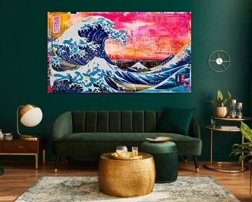 Kanagawa's big wave, colourful pop-art collage
