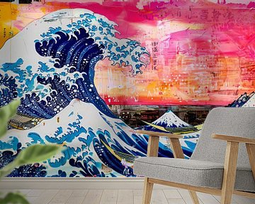 Kanagawa's big wave, colourful pop-art collage by Roger VDB