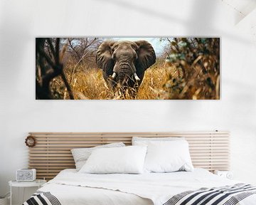 Elephant panorama in the wilds of beautiful Africa by Digitale Schilderijen