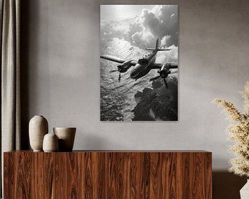 An antique plane as a black and white photo by Digitale Schilderijen