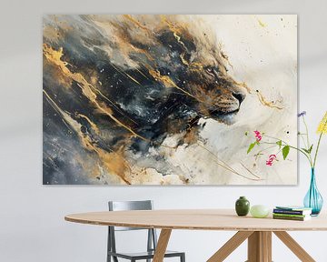 Œuvre d'art abstraite Lion aux pouvoirs cosmiques sur Digitale Schilderijen
