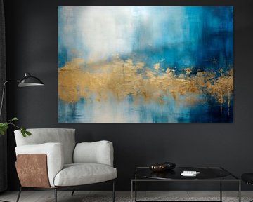 Abstract, blauw, wit en goud - 6 van Joriali Abstract