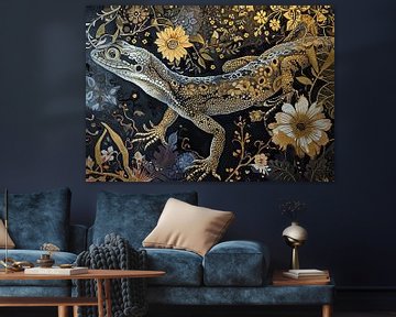 Lizard in Bloom | Luxury Animal Art sur De Mooiste Kunst