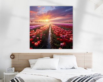 Tulpenveld zonsondergang van TheXclusive Art