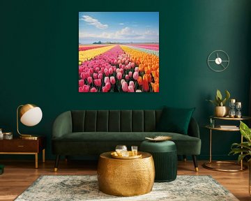 Tulpenveld zonsondergang kleurrijk van The Xclusive Art