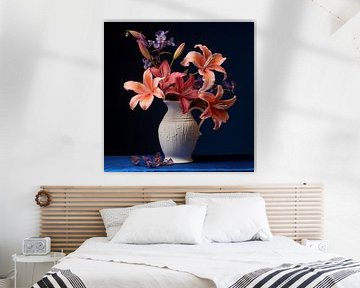 Vaas met bloemen donkerblauw van TheXclusive Art