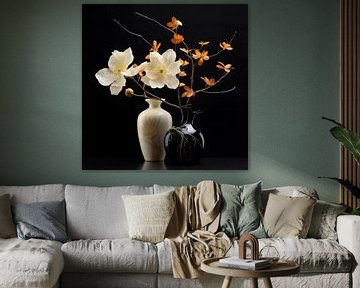 Vaas met bloemen zwart-wit van TheXclusive Art