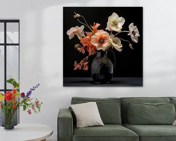 Vaas met bloemen wit-zwart van TheXclusive Art