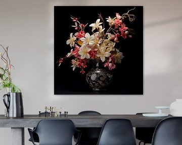 Vaas met bloemen zwart van The Xclusive Art