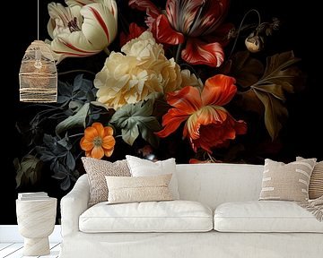 Vase mit Blumen schwarzer Hintergrund von TheXclusive Art