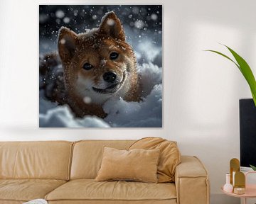 Chiot Shiba Inu dans la neige sur DNH Artful Living