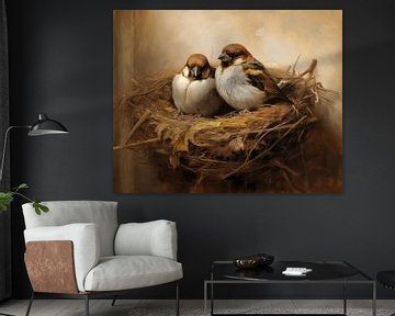 Resting Sparrows by Blikvanger Schilderijen