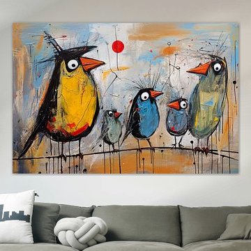 Vogelreihe | Bunte Vogelmalerei von Blickfänger Gemälde