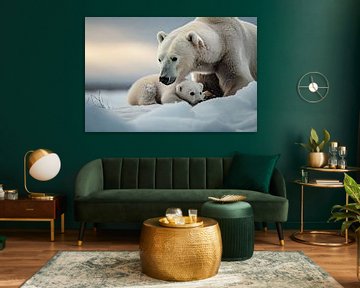 Polar bear with cub by Uwe Merkel