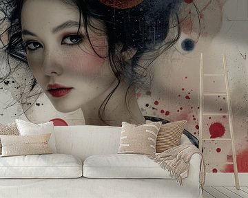 Japanese Geisha in collage style by Carla Van Iersel