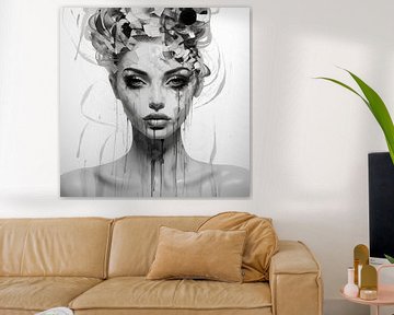 Vrouw abstract portret zwart-wit van TheXclusive Art