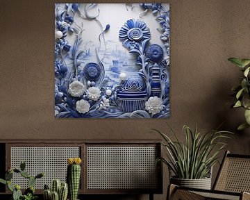 Delft blue porcelain 3d abstract by The Exclusive Painting