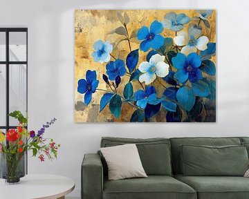 Blauwe Bloemen Pracht | Moderne Bloemenkunst van Blikvanger Schilderijen