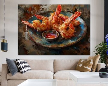 Dîner avec des crevettes | Modern Food Art sur Tableaux ARTEO