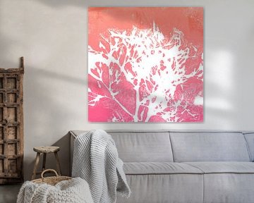 Botanische Kunst im Japandi  Stil. Blatt in orange-rosa Farbverlauf. von Dina Dankers