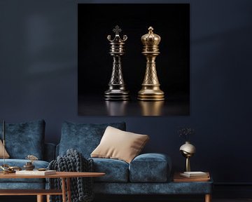 Pièce d'échecs roi et reine or et argent sur The Xclusive Art